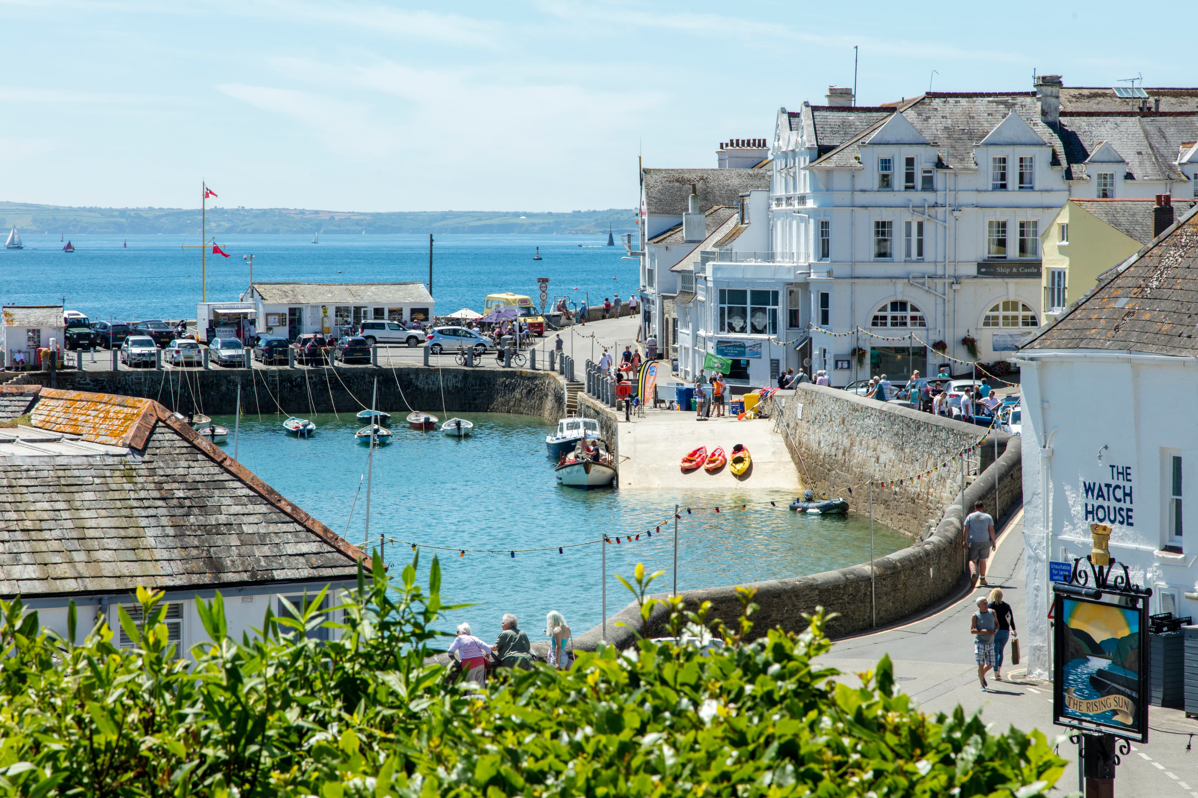 Coastal harbour town with colourful buildings